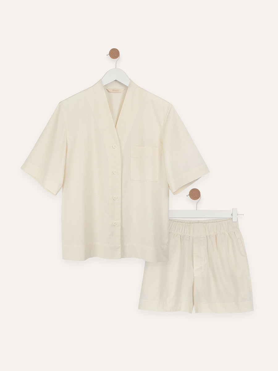 Slub cotton short set