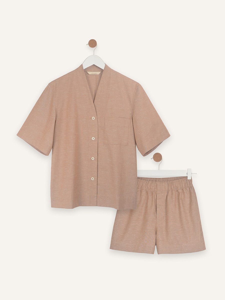 Slub cotton short set