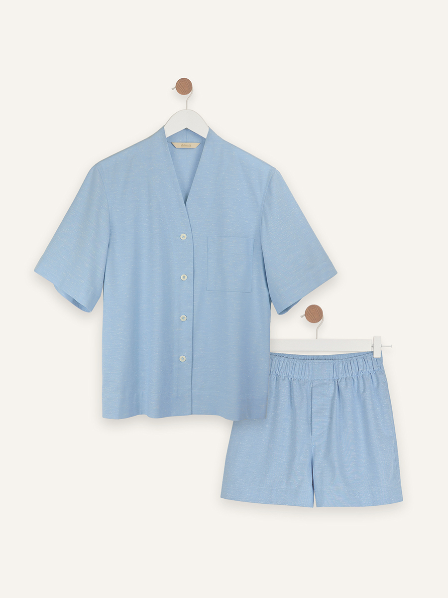 Slub cotton short set